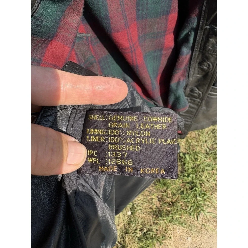 VTG Montgomery Ward Mens Black Leather Red Flannel Lined Peacoat 38R Jacket